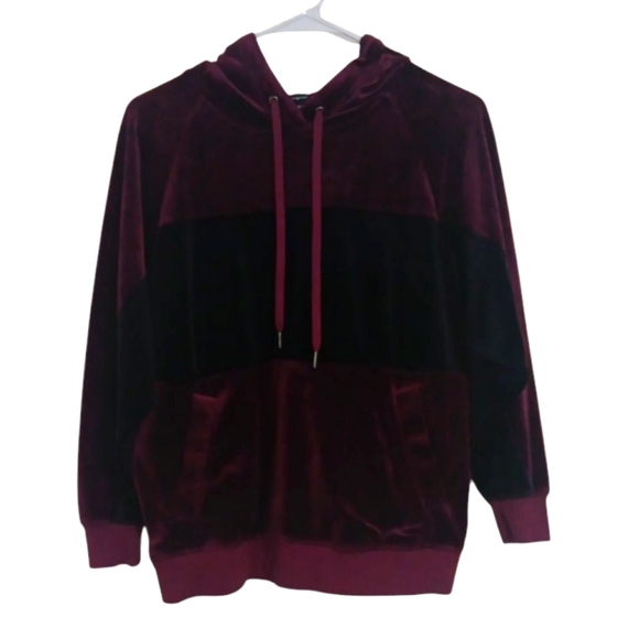 Champion Burgundy Black Colorblock Velour Hoodie Size Small - Picture 1 of 5